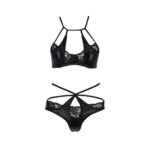 Комплект белья Passion Exclusive NAVEL SET L/XL, black, трусики и лиф с элементами под латекс - Зображення 5