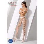 Еротичні колготки-бодістокінг Passion S021 white, в крупну сітку з високим паском - Зображення 2