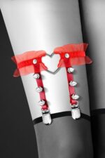 Гартер на ногу Bijoux Pour Toi - WITH HEART AND SPIKES Red, сексуальна підв'язка з сердечком - Зображення 2