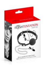 Кляп з силіконовою кулькою і затискачами для сосків Fetish Tentation Gag Ball with Nipple Clamps - Зображення 2