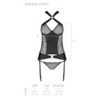 Сітчастий комплект корсет з халтером, зйомні підв'язки та трусики Passion AMANDA CORSET L/XL, black - Зображення 7