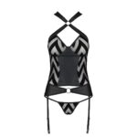 Сітчастий комплект із візерунком, корсет, підв'язки, трусики Passion HIMA CORSET XXL/XXXL black - Зображення 5
