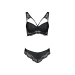 Комплект з еко-шкіри та мережива Passion LOONA SET S/M, black, бра і трусики - Зображення 5
