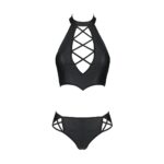 Комплект з еко-шкіри Passion NANACY BIKINI XXL/XXXL, black, бра та трусики з імітацією шнурівки - Зображення 5