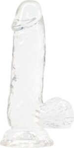 Прозорий фалоімітатор на присосці ADDICTION — Clear Dildo with Balls 6″, віброкуля в подарунок - Зображення 6