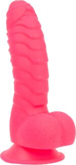Ребристий фалоімітатор на присосці ADDICTION — Tom 7″ Dildo With Balls — Pink, віброкуля в подарунок - Зображення 9