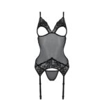 Корсет із підв’язками та ажурним ліфом Passion CHRISTA CORSET S/M, black, стрінги в комплекті - Зображення 5