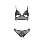 Комплект із бралету з ажурним ліфом та відкритими трусиками Passion CHRISTA SET Open Bra S/M black - Зображення 3