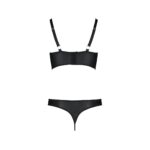 Комплект з екошкіри з люверсами та ремінцями Passion MALWIA BIKINI XXL/XXXL, black, бра та трусики - Зображення 4