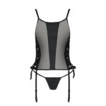 Сітчастий корсет з люверсами і знімними пажами Passion MALWIA CORSET 2XL/3XL black екошкіра, стрінги - Зображення 5