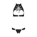 Комплект, відкритий топ та трусики з екошкіри з люверсами Passion MALWIA SET with Open Bra S/M black - Зображення 3