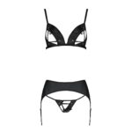 Комплект з екошкіри Passion MILEY SET L/XL, black, трусики, бюстгальтер, пояс для панчіх - Зображення 3