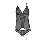 Корсет із пажами, трусики з ажурним декором та відкритим кроком Passion URSULA CORSET S/M, black - Зображення 4