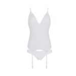 Корсет із пажами, трусики з ажурним декором та відкритим кроком Passion URSULA CORSET S/M, white - Зображення 3