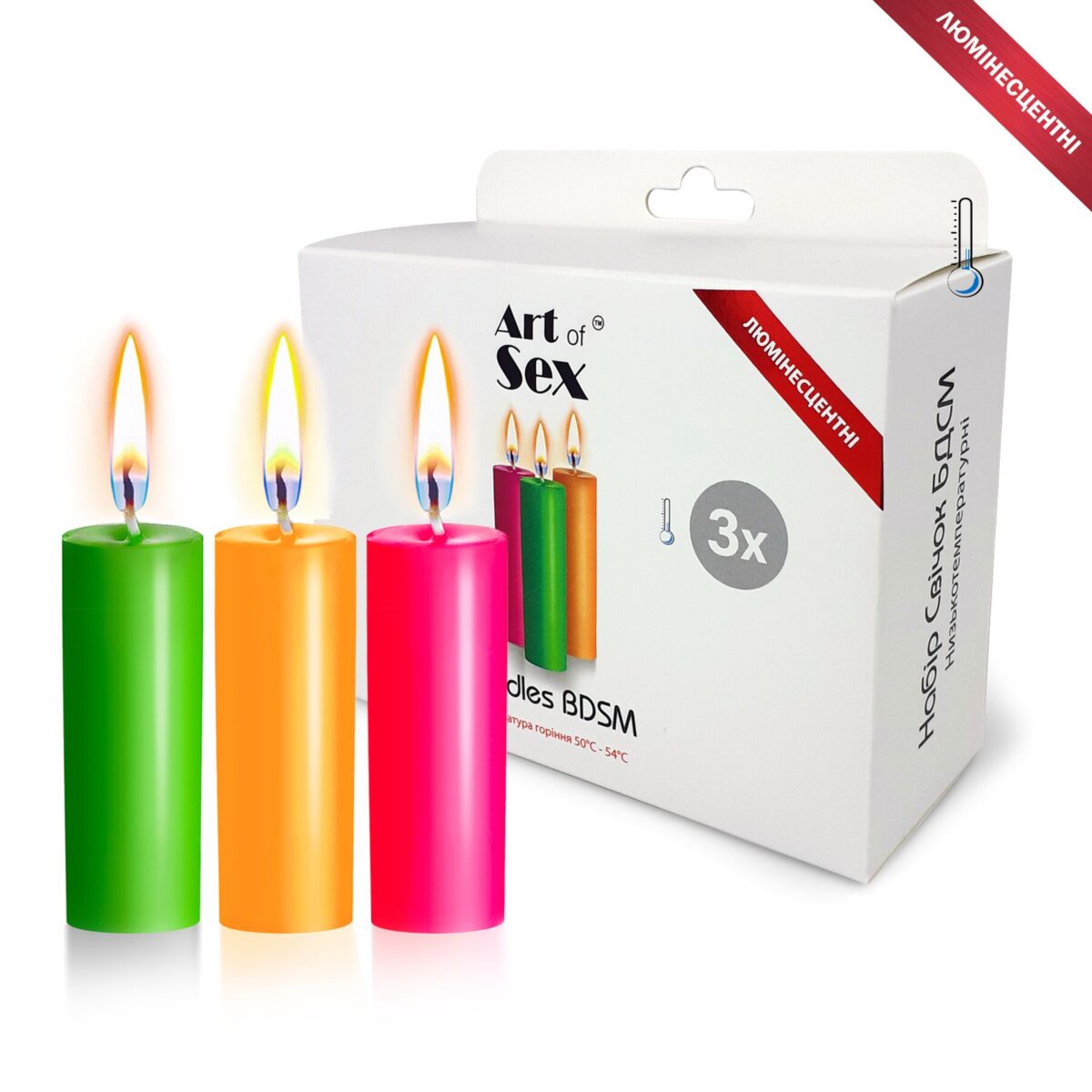 Набір воскових свічок Art of Sex size S 10 см (3 шт), низькотемпературні, люмінісцентні - Зображення 1
