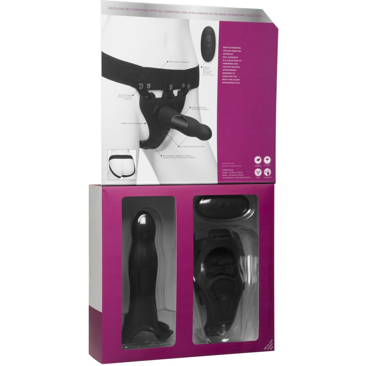 Страпон унісекс Doc Johnson Body Extensions – Be Aroused, вібрація, пульт керування, порожня насадка - Зображення 8