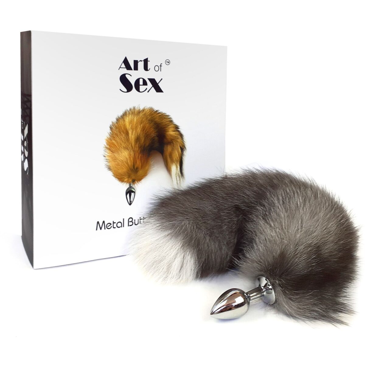 Металева анальна пробка з хвостом із натурального хутра Art of Sex size M Artctic fox - Зображення 4