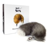 Металева анальна пробка з хвостом із натурального хутра Art of Sex size M Artctic fox - Зображення 4