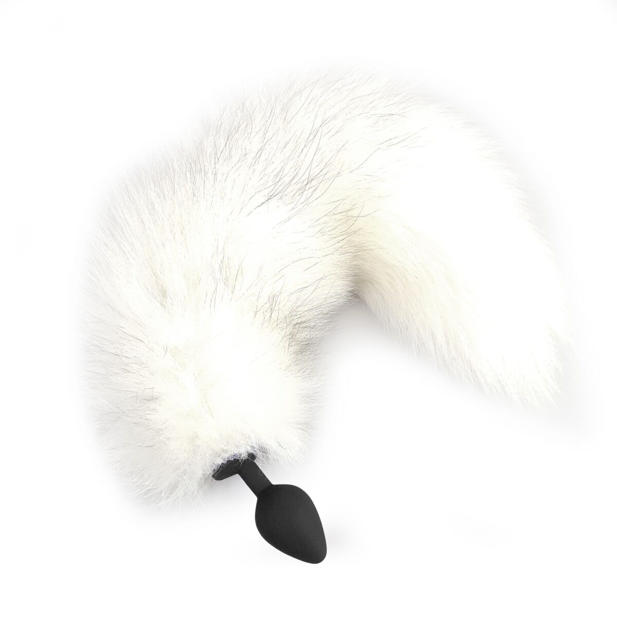 Силіконова анальна пробка з хвостом із натурального хутра Art of Sex size M White fox - Зображення 1