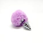 Металева анальна пробка Кролячий хвостик Alive Fluffy Twist Plug S Purple, діаметр 2,9 см - Зображення 3