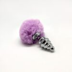 Металева анальна пробка Кролячий хвостик Alive Fluffy Twist Plug M Purple, діаметр 3,4 см - Зображення 2
