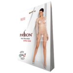 Бодістокінг-сукня з глибоким коміром Passion BS093 white, довгі рукави - Зображення 4