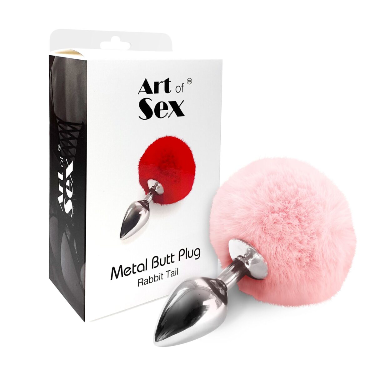 Металевий анальний затор М Art of Sex - Metal Butt plug Rabbit Tail, Ніжно-рожевий - Зображення 3