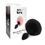 Силіконова анальна пробка М Art of Sex - Silicone Bunny Tails Butt plug Black, діаметр 3,5 см - Зображення 3