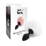 Силіконова анальна пробка М Art of Sex - Silicone Bunny Tails Butt plug White, діаметр 3,5 см - Зображення 3