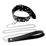 Нашийник з повідцем із натуральної шкіри із заклепками Art of Sex - Jenna Collar with Leash, чорний - Зображення 2