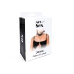 Нашийник з повідцем із натуральної шкіри із заклепками Art of Sex - Jenna Collar with Leash, чорний - Зображення 4