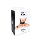 Нашийник з натуральної шкіри із заклепками та стразами Art of Sex - Jenna Collar, Чорний - Зображення 4