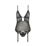 Корсет з декольте Passion ERZA CORSET XXL/XXXL, black, пажі, трусики, напівпрозорий - Зображення 3