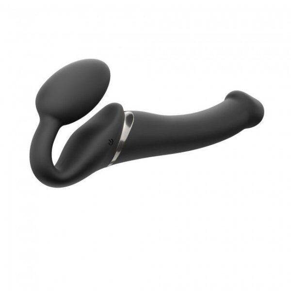 Безремінний страпон з вібрацією Strap-On-Me Vibrating Black M, діаметр 3,8см, пульт ДК, регульований