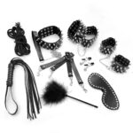 BDSM-набір Art of Sex – Spikes BDSM Set Leather, 10 предметів, чорний, натуральна шкіра - Зображення 3