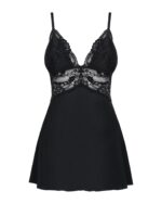 Сатиновий пеньюар із мереживом Obsessive 810-BAB-1 babydoll & thong S/M, чорний, пеньюар, танга - Зображення 5