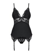 Сатиновий мереживний корсет Obsessive 810-COR-1 babydoll & thong L/XL, чорний, корсет, танга - Зображення 5