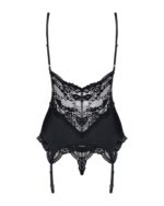 Сатиновий мереживний корсет Obsessive 810-COR-1 babydoll & thong L/XL, чорний, корсет, танга - Зображення 6