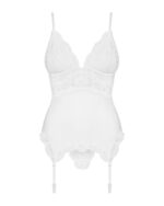 Сатиновий мереживний корсет Obsessive 810-COR-2 babydoll & thong L/XL, білий, корсет, танга - Зображення 5