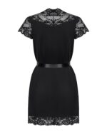 Сатиновий відкритий пеньюар на поясі Obsessive 810-PEI–1 peignoir black S/M, чорний - Зображення 6