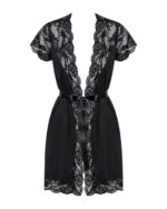 Сатиновий відкритий пеньюар на поясі Obsessive 810-PEI–1 peignoir black 2XL/3XL, чорний - Зображення 5