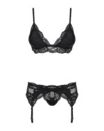 Мереживний комплект білизни Obsessive 810-SEG-1 L/XL Black, бюстгальтер, стрінги, пояс для панчіх - Зображення 5