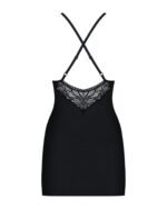 (SALE) Сатиновий комплект для сну з мереживом Obsessive 828-CHE-1 chemise & thong L/XL, чорний, сорочка - Зображення 6