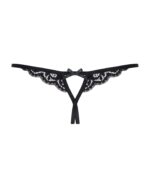 Мереживні танги з двома отворами Obsessive 831-THC-1 crotchless thong S/M, чорні, бантики - Зображення 6