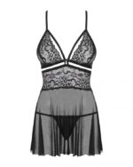 Еротичний мереживний комплект із сіточкою Obsessive 838-BAB-1 babydoll & thong black XXL, чорний, пе - Зображення 6