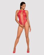 (SALE) Ажурний бодістокінг із ефектом шнурівки Obsessive B120 teddy red S/M/L, червоний - Зображення 3