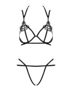 (SALE) Еротичний комплект зі стреп Obsessive Badossa 2-pcs set S/M, чорний, з доступом, бюстгальтер, стрінг - Зображення 5