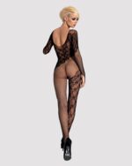 (SALE) Бодістокінг Obsessive Bodystocking F210 S/M/L black, рукава-мітенки, сітка, кольорове мереживо - Зображення 5