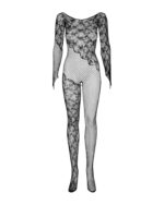 (SALE) Бодістокінг Obsessive Bodystocking F210 S/M/L black, рукава-мітенки, сітка, кольорове мереживо - Зображення 6