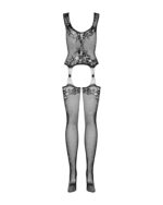 Бодістокінг Obsessive Bodystocking F221 S/M/L, силуетний малюнок з квітковими мотивами, імітація пан - Зображення 6